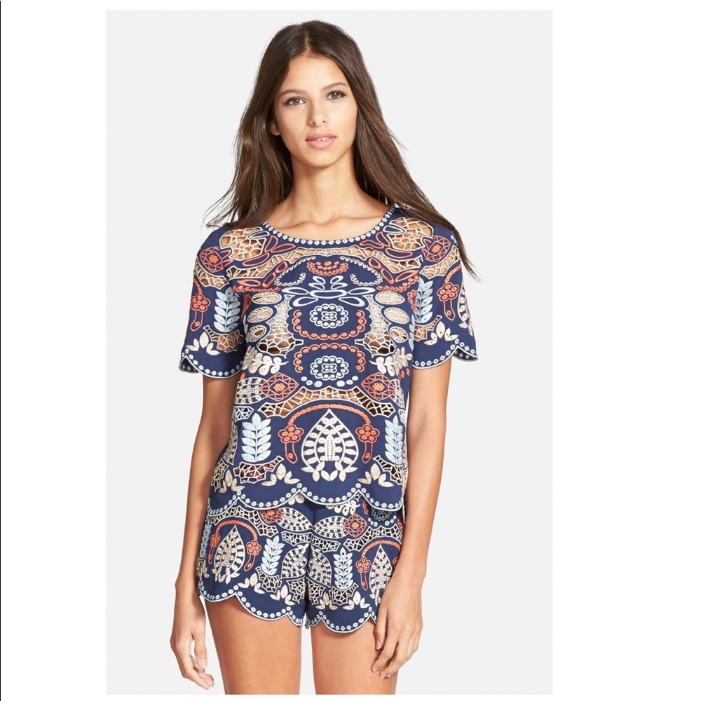 J.O.A. Embroidered Woven Top and Short Set